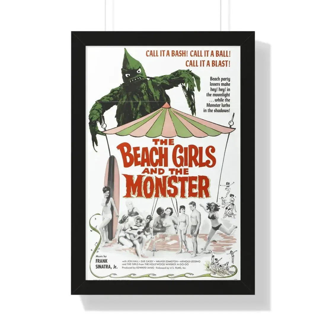 THE BEACH GIRLS AND THE MONSTER 1965 - Framed Movie Poster 16″ x 24″ Black - The Sticker Space