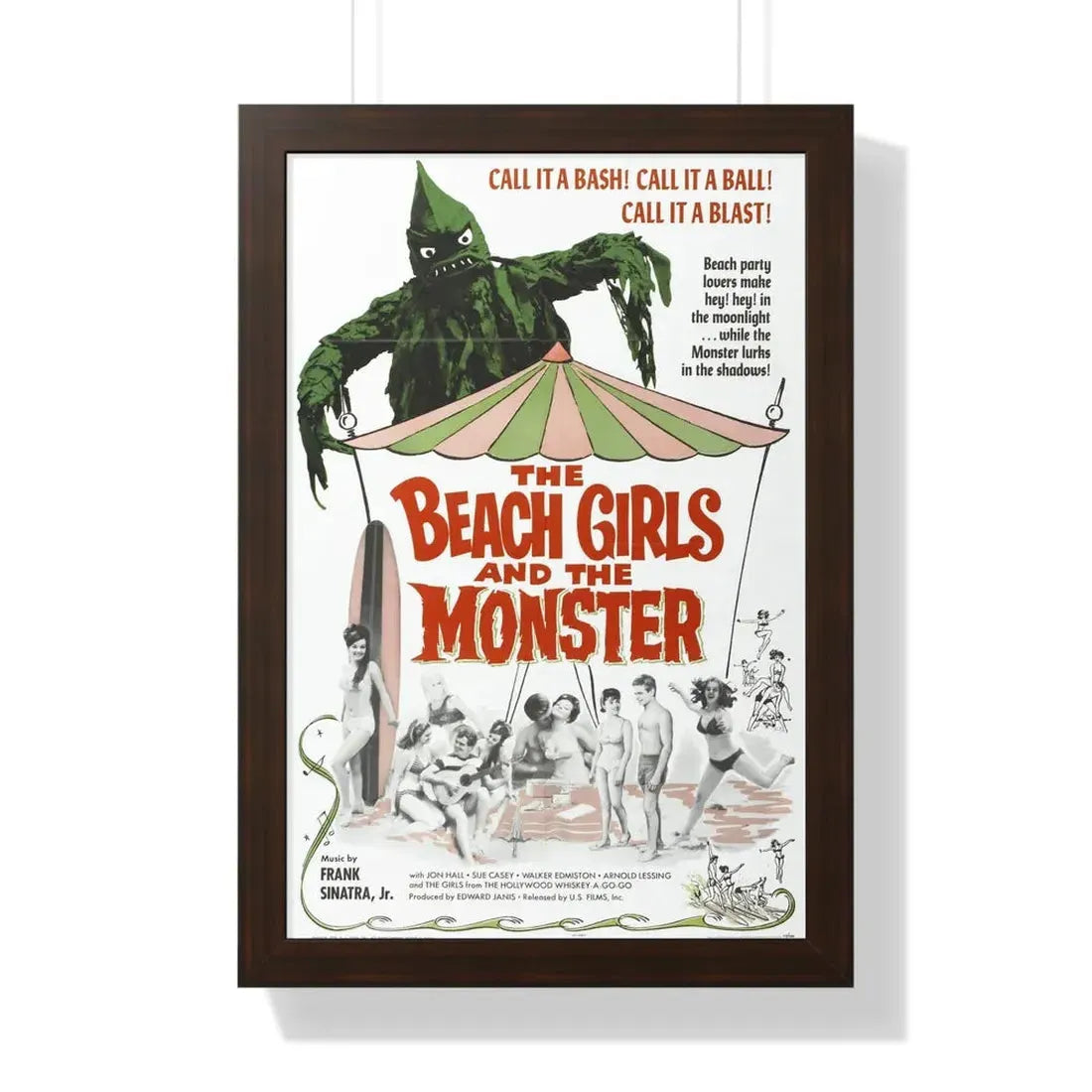 THE BEACH GIRLS AND THE MONSTER 1965 - Framed Movie Poster 16″ x 24″ Walnut - The Sticker Space