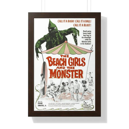THE BEACH GIRLS AND THE MONSTER 1965 - Framed Movie Poster 16″ x 24″ Walnut - The Sticker Space