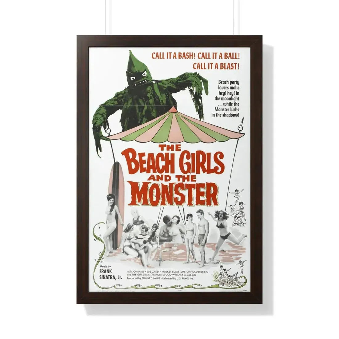 THE BEACH GIRLS AND THE MONSTER 1965 - Framed Movie Poster 20" x 30" Walnut - The Sticker Space