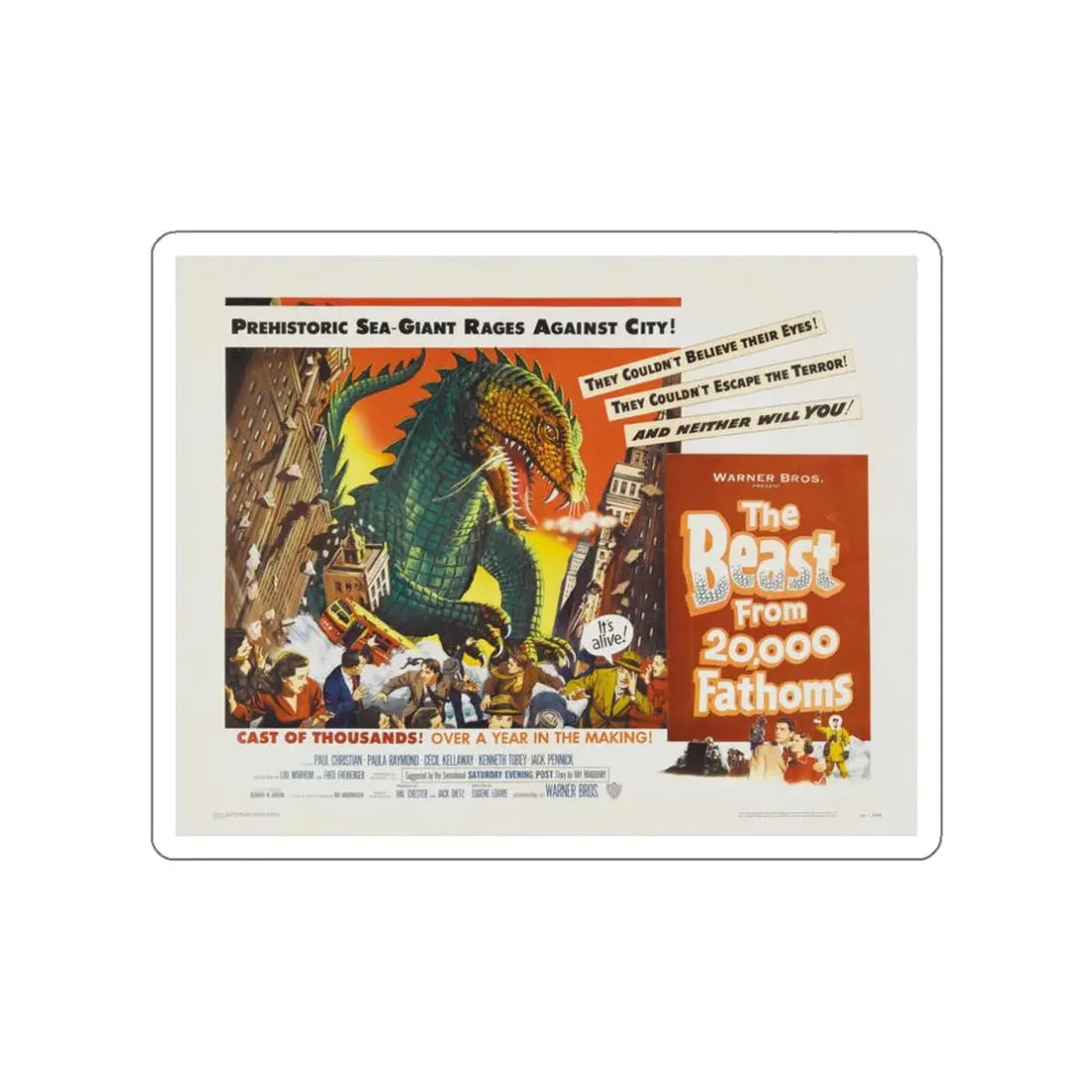 THE BEAST FROM 20,000 FATHOMS (2) 1953 Movie Poster STICKER Vinyl Die-Cut Decal 3 Inch - The Sticker Space