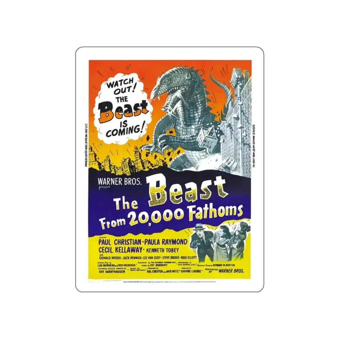THE BEAST FROM 20,000 FATHOMS (5) 1953 Movie Poster STICKER Vinyl Die-Cut Decal 5 Inch - The Sticker Space