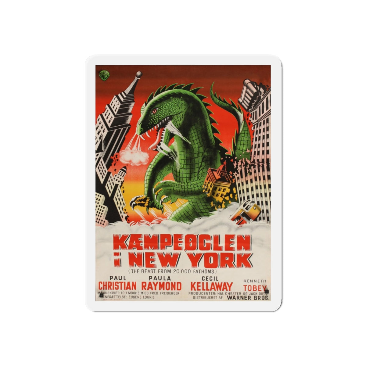 THE BEAST FROM 20,000 FATHOMS (DANISH) 1953 Movie Poster - Refrigerator Magnet-3" x 3"-The Sticker Space