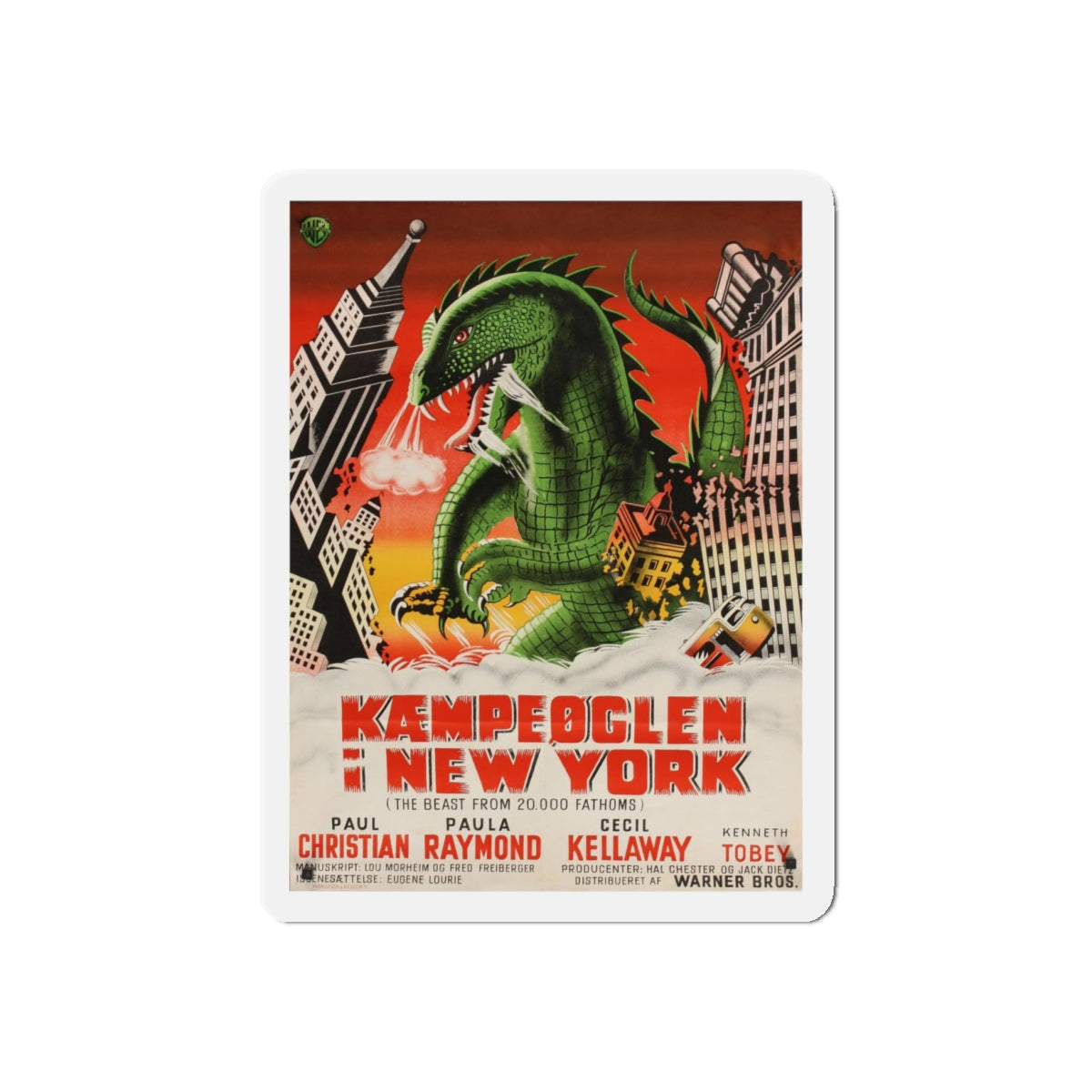 THE BEAST FROM 20,000 FATHOMS (DANISH) 1953 Movie Poster - Refrigerator Magnet-4" x 4"-The Sticker Space