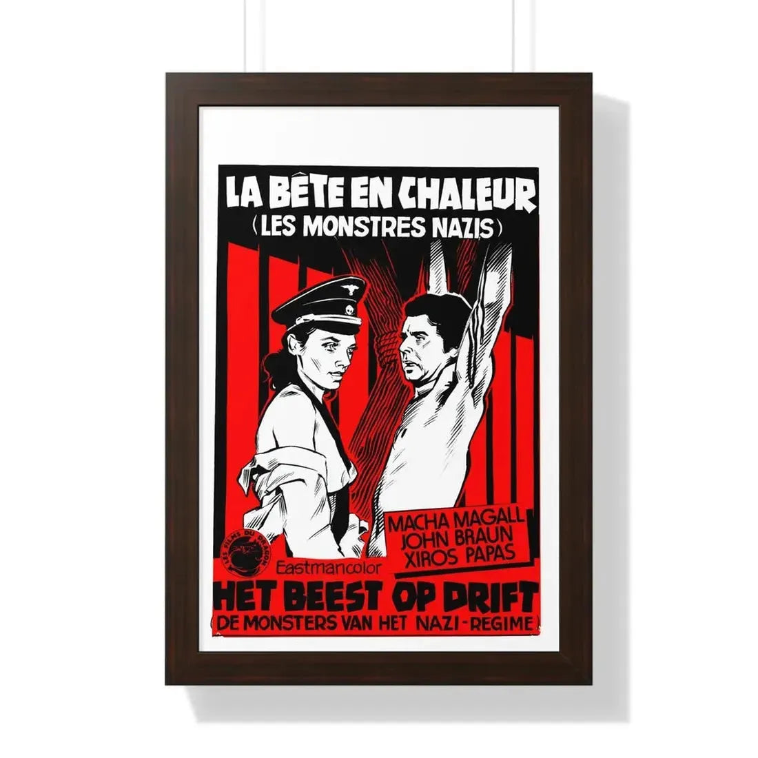 THE BEAST IN HEAT (BELGIAN) 1977 - Framed Movie Poster 16″ x 24″ Walnut - The Sticker Space