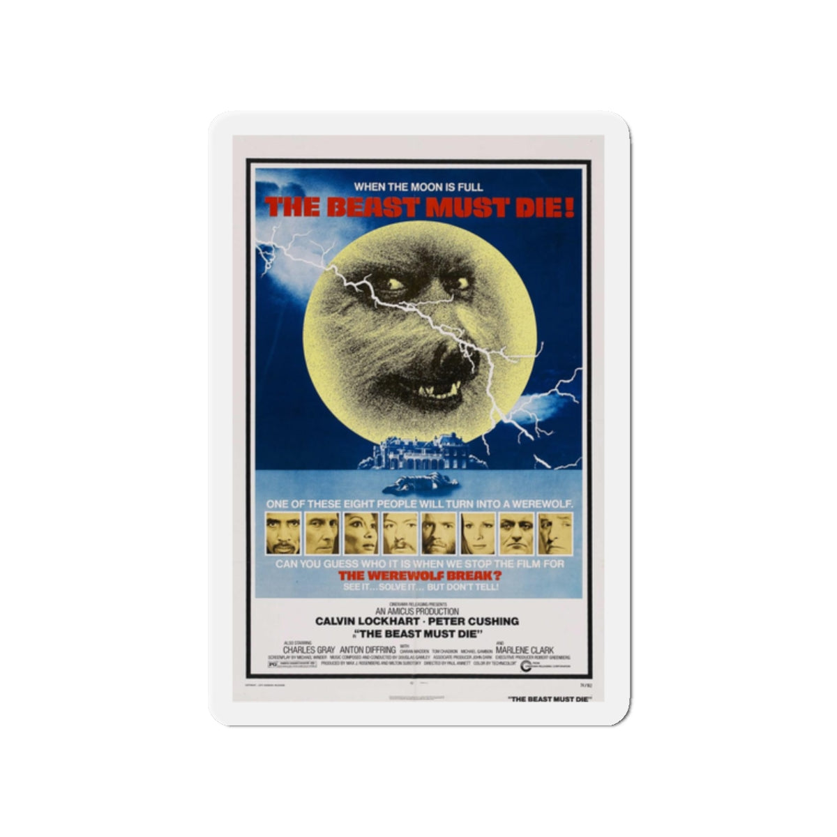 THE BEAST MUST DIE! 1974 Movie Poster - Refrigerator Magnet-2" x 2"-The Sticker Space