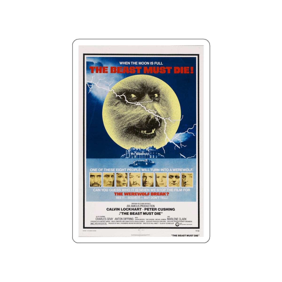 THE BEAST MUST DIE! 1974 Movie Poster STICKER Vinyl Die-Cut Decal-White-The Sticker Space