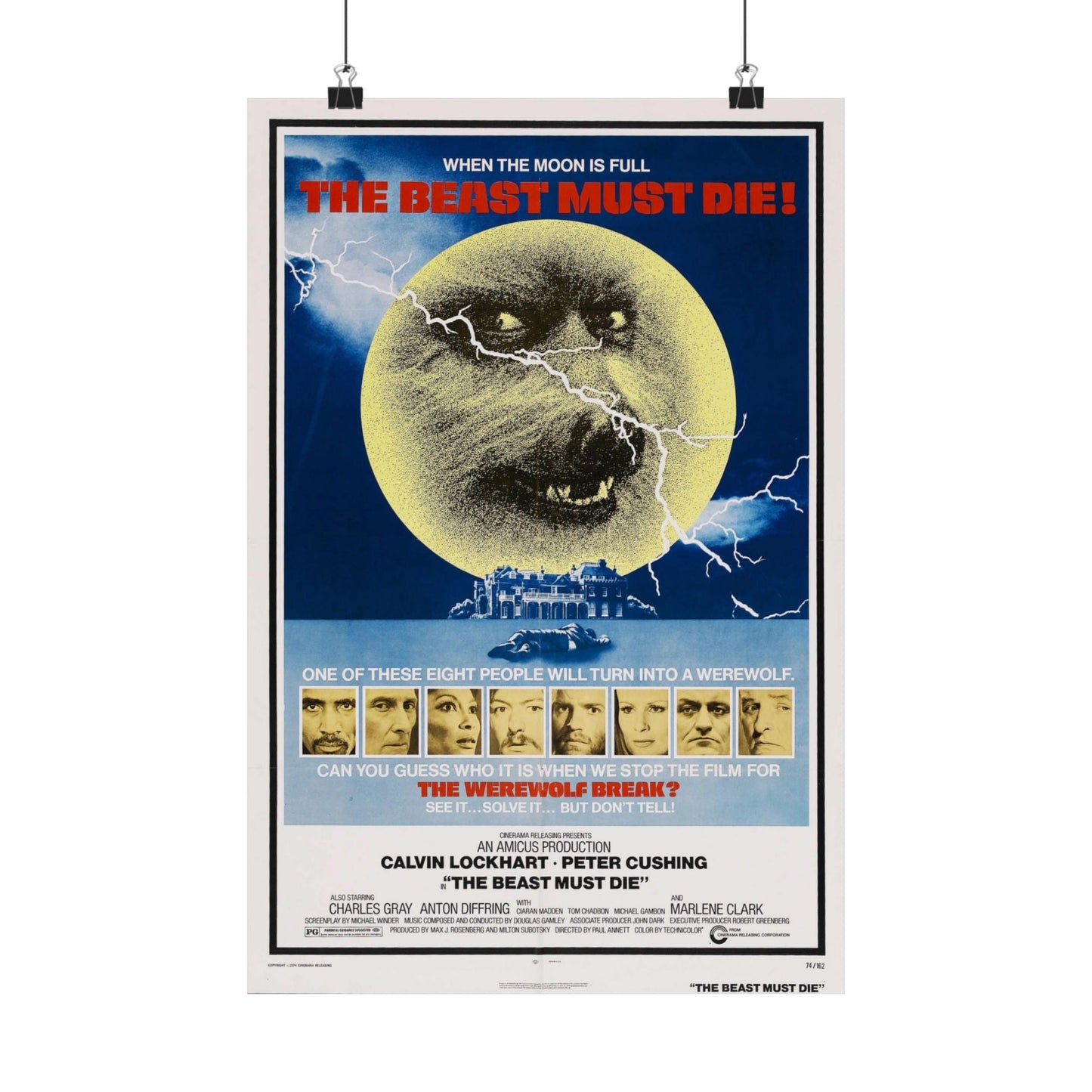 THE BEAST MUST DIE! 1974 - Paper Movie Poster-12″ x 18″-The Sticker Space