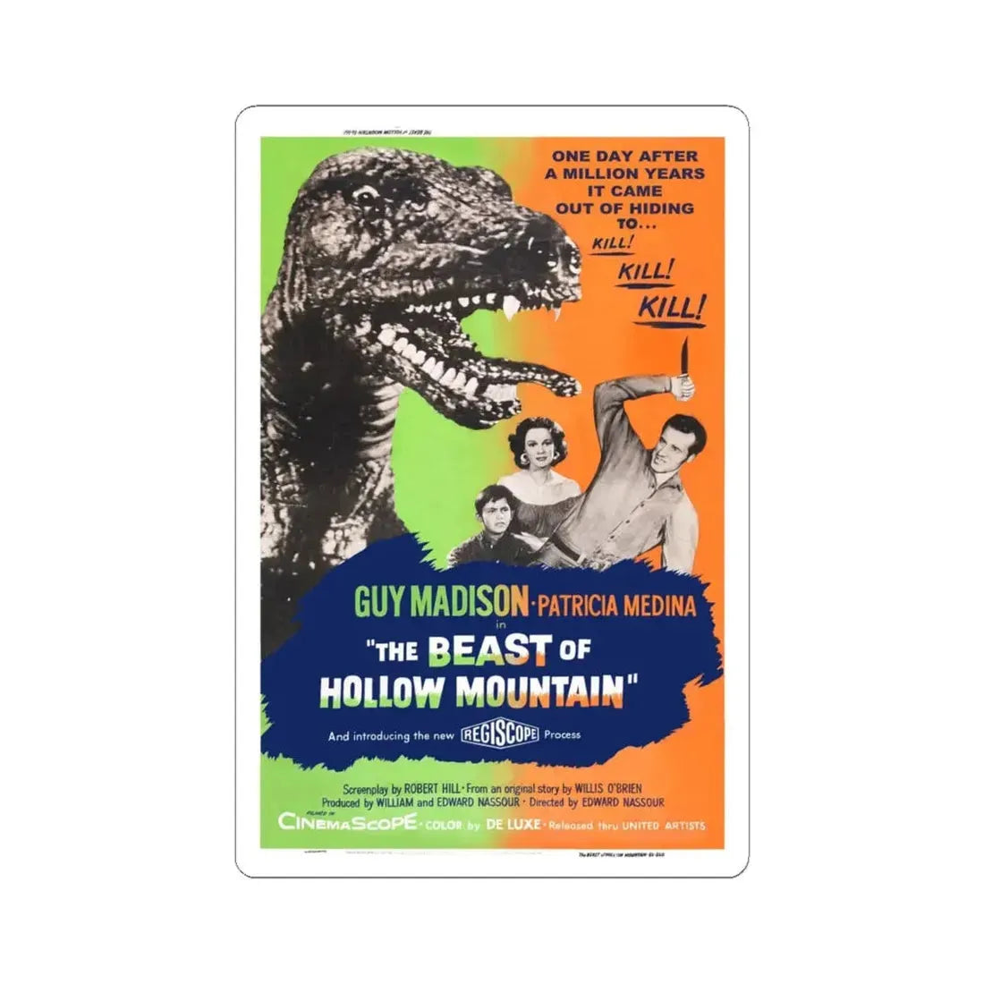 THE BEAST OF HOLLOW MOUNTAIN (2) 1956 Movie Poster - STICKER Vinyl Kiss-Cut Decal 6 Inch White - The Sticker Space
