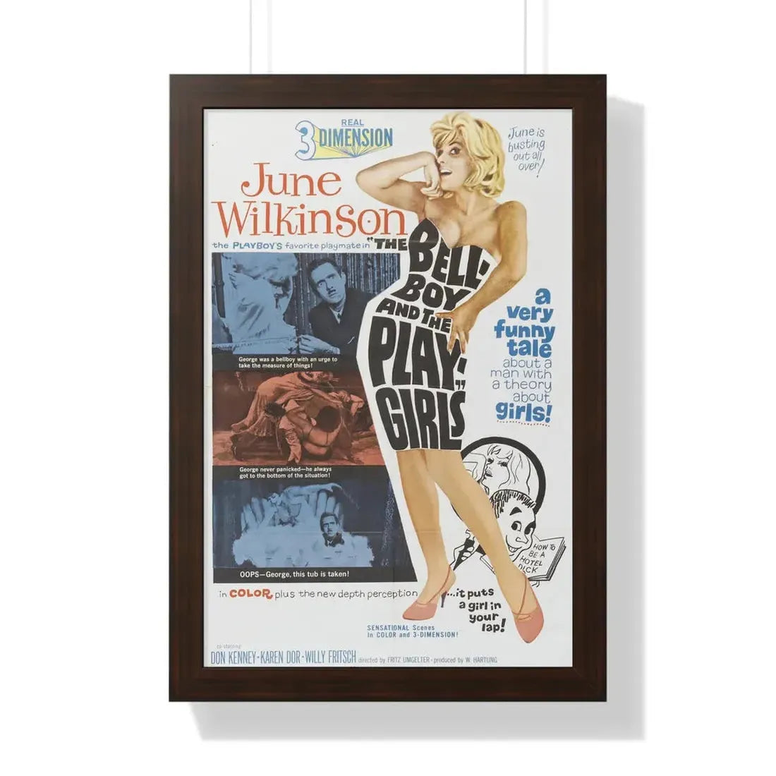 THE BELL-BOY AND THE PLAYGIRLS 1962 - Framed Movie Poster 16″ x 24″ Walnut - The Sticker Space