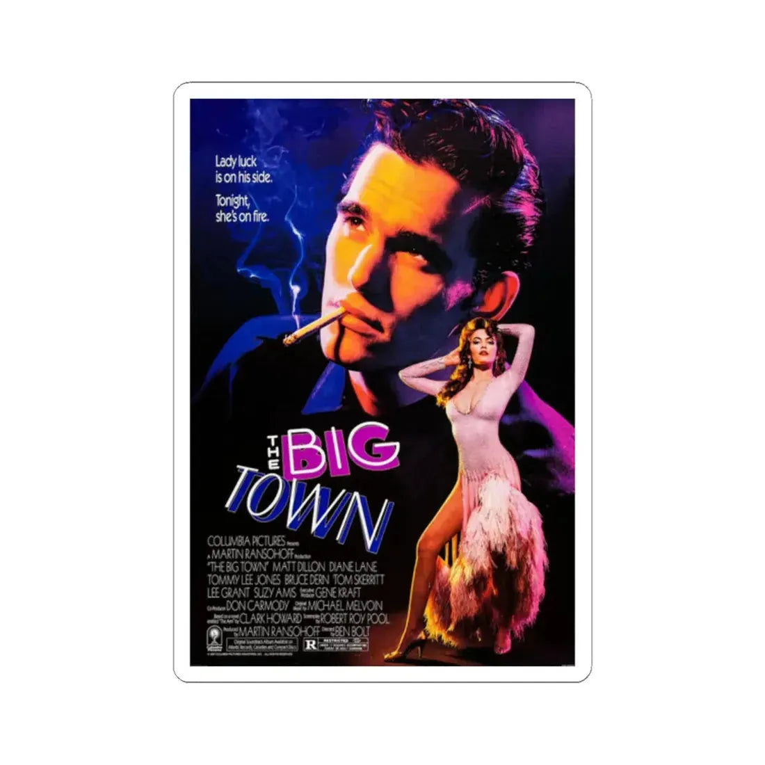 The Big Town 1987 Movie Poster - STICKER Vinyl Kiss-Cut Decal 2 Inch White - The Sticker Space