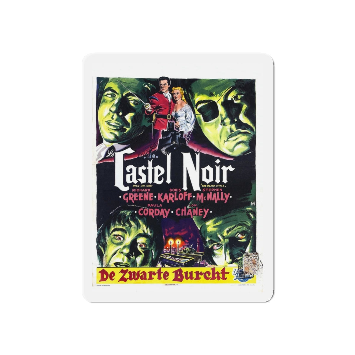 THE BLACK CASTLE (BELGIAN) 1952 Movie Poster - Refrigerator Magnet-3" x 3"-The Sticker Space