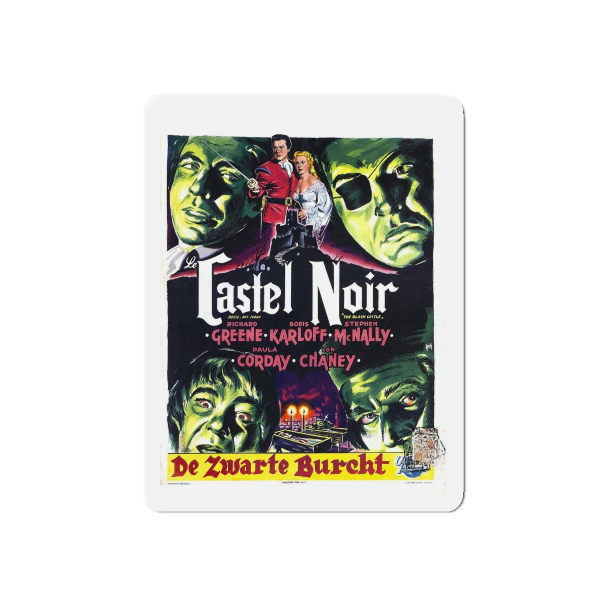 THE BLACK CASTLE (BELGIAN) 1952 Movie Poster - Refrigerator Magnet-4" x 4"-The Sticker Space