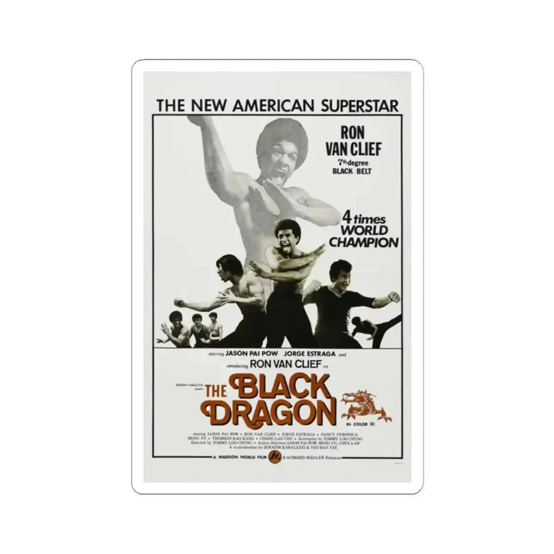 THE BLACK DRAGON 1974 Movie Poster - STICKER Vinyl Kiss-Cut Decal 2 Inch White - The Sticker Space