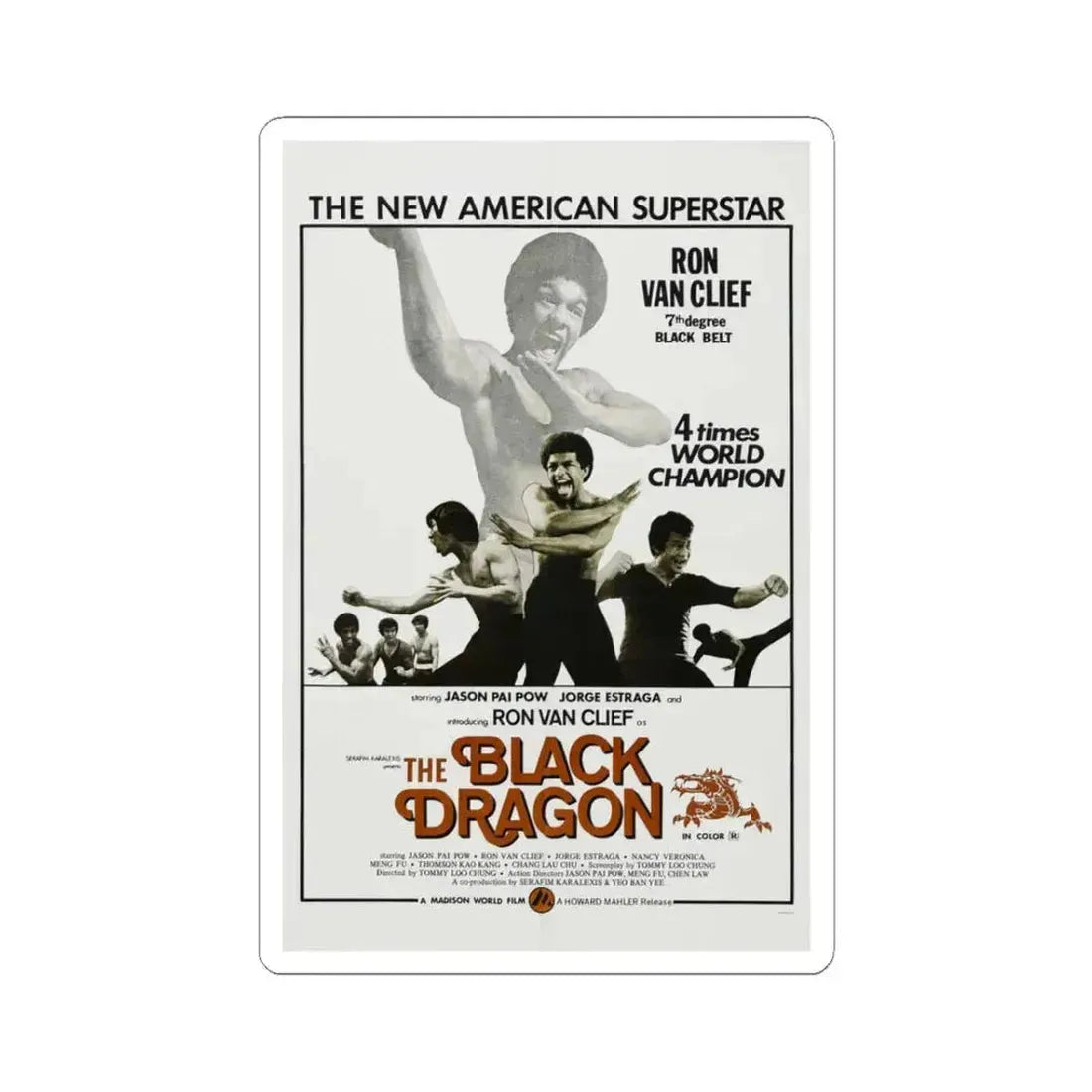 THE BLACK DRAGON 1974 Movie Poster - STICKER Vinyl Kiss-Cut Decal 3 Inch White - The Sticker Space
