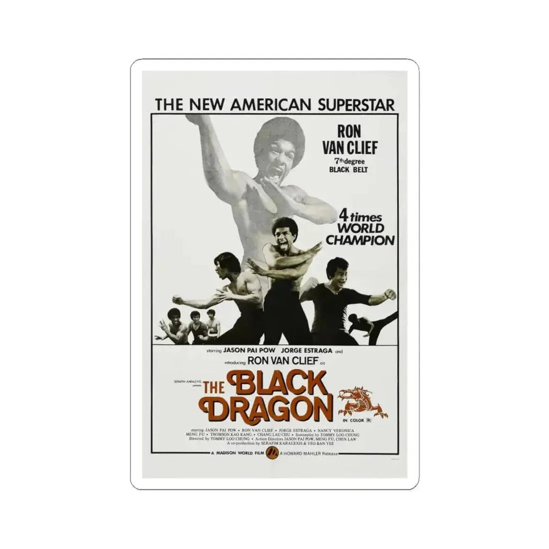 THE BLACK DRAGON 1974 Movie Poster - STICKER Vinyl Kiss-Cut Decal 4 Inch White - The Sticker Space