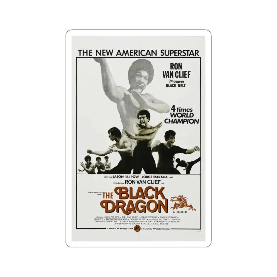 THE BLACK DRAGON 1974 Movie Poster - STICKER Vinyl Kiss-Cut Decal 6 Inch White - The Sticker Space