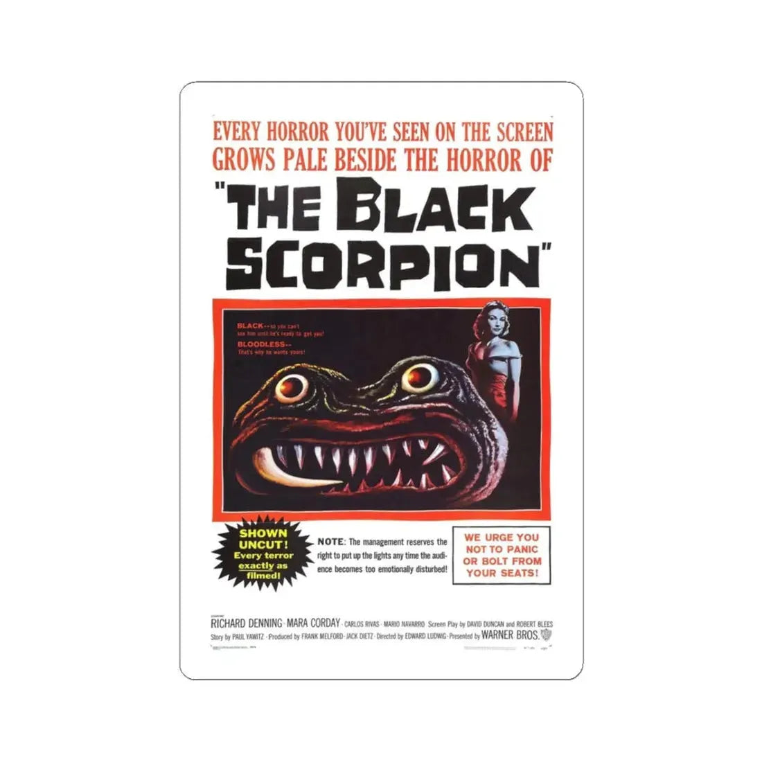 THE BLACK SCORPION 1957 Movie Poster - STICKER Vinyl Kiss-Cut Decal 3 Inch White - The Sticker Space