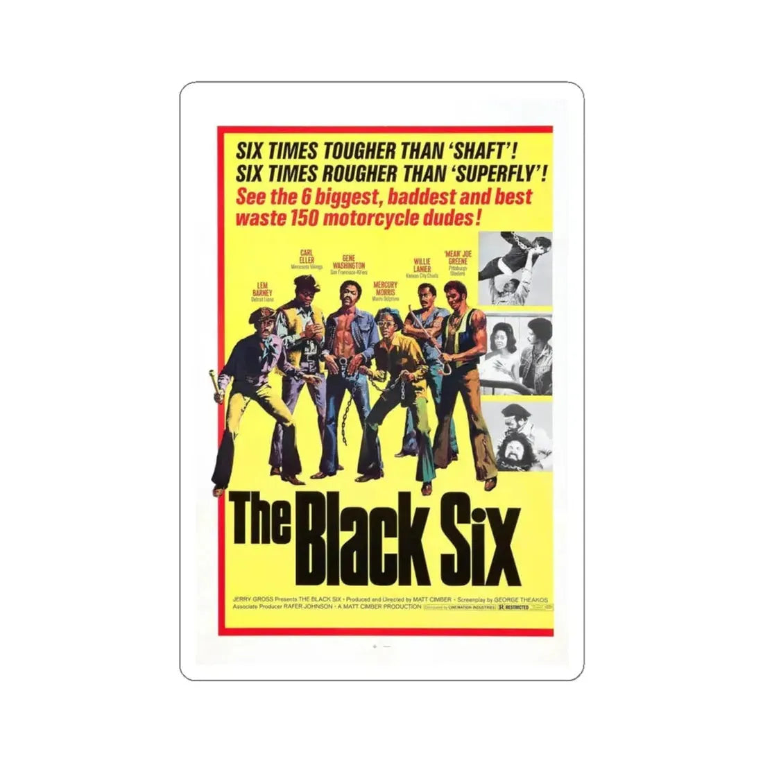 THE BLACK SIX 1974 Movie Poster - STICKER Vinyl Kiss-Cut Decal 4 Inch White - The Sticker Space