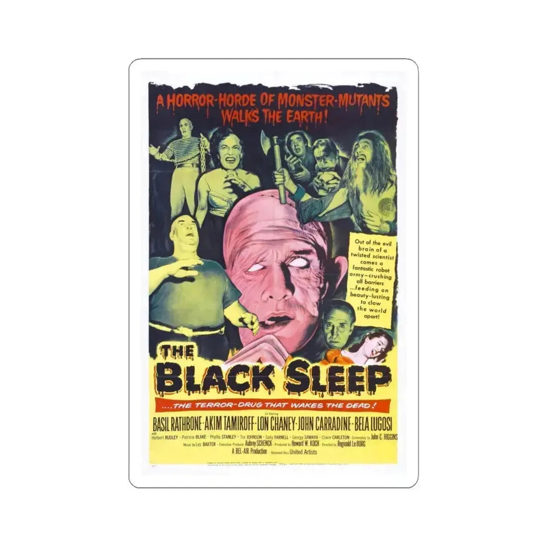 THE BLACK SLEEP 1956 Movie Poster - STICKER Vinyl Kiss-Cut Decal 6 Inch White - The Sticker Space