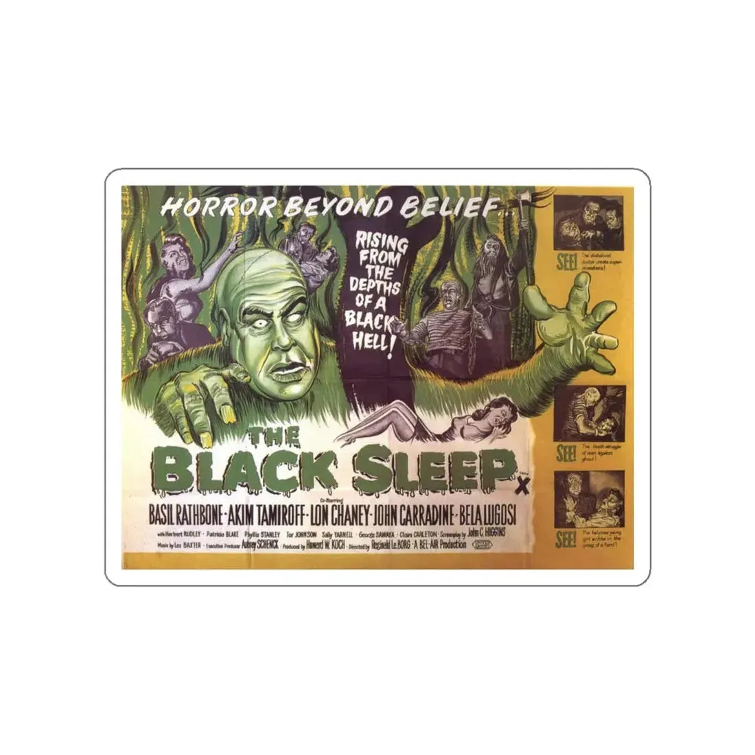 THE BLACK SLEEP (2) 1956 Movie Poster STICKER Vinyl Die-Cut Decal 5 Inch - The Sticker Space
