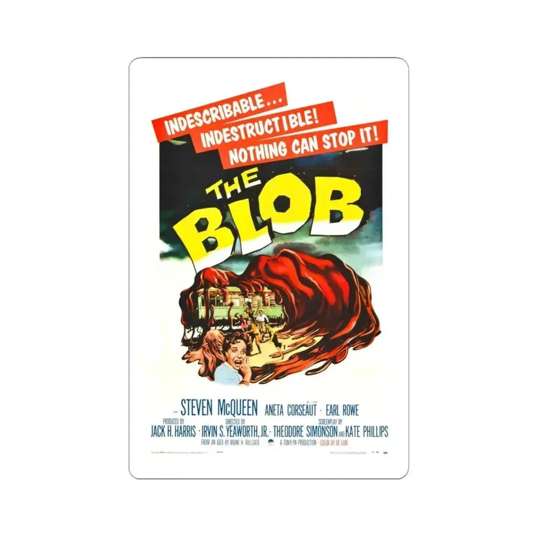 THE BLOB 1958 Movie Poster - STICKER Vinyl Kiss-Cut Decal 4 Inch White - The Sticker Space