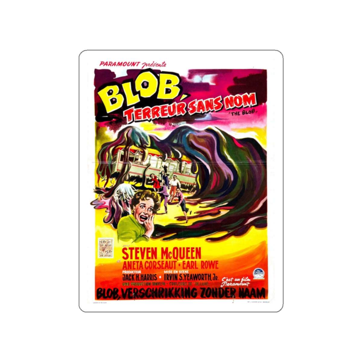 THE BLOB (BELGIAN) 1958 Movie Poster STICKER Vinyl Die-Cut Decal-White-The Sticker Space