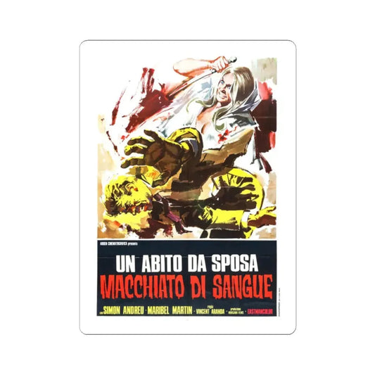 THE BLOOD SPATTERED BRIDE (ITALIAN) 1972 Movie Poster - STICKER Vinyl Kiss-Cut Decal 2 Inch White - The Sticker Space