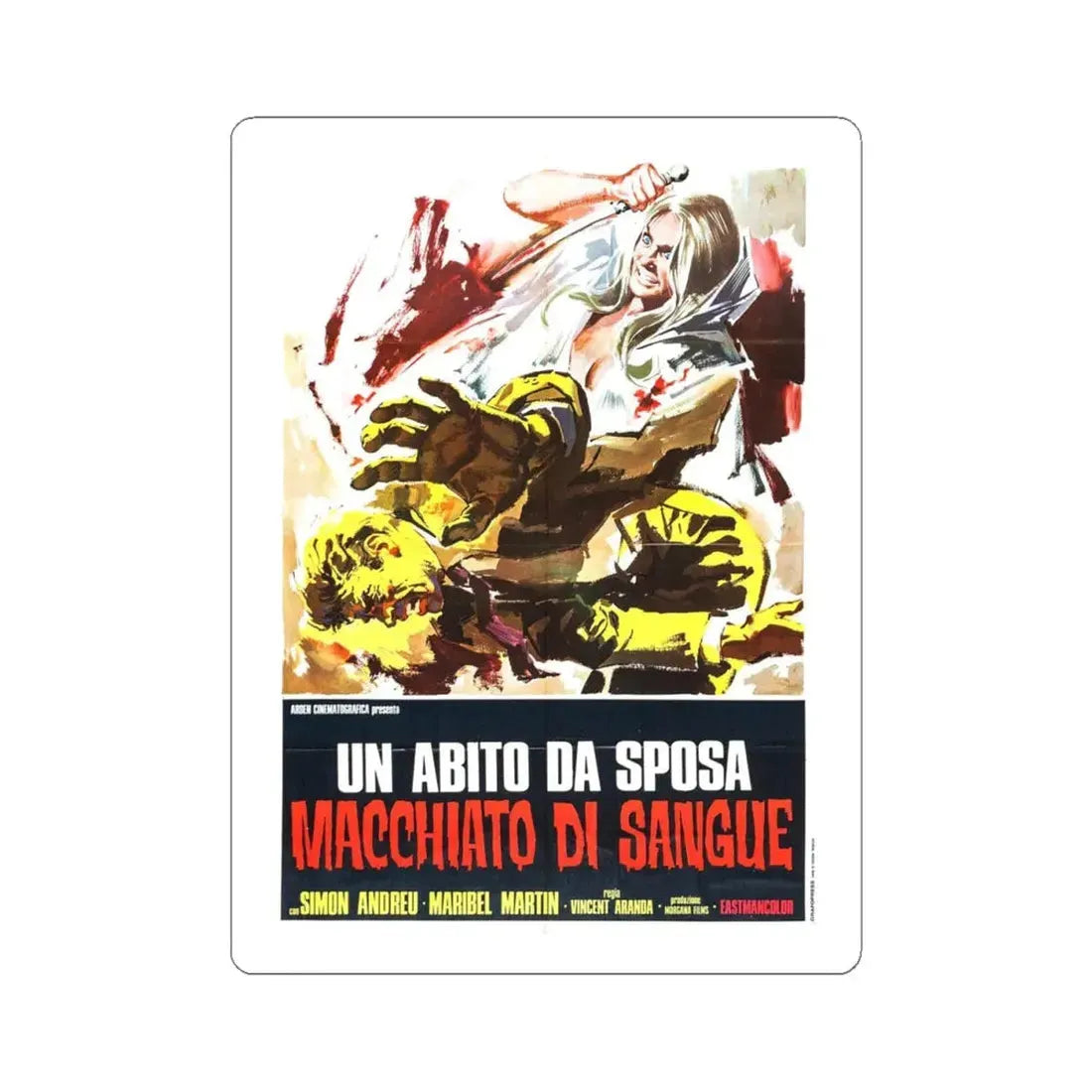 THE BLOOD SPATTERED BRIDE (ITALIAN) 1972 Movie Poster - STICKER Vinyl Kiss-Cut Decal 4 Inch White - The Sticker Space