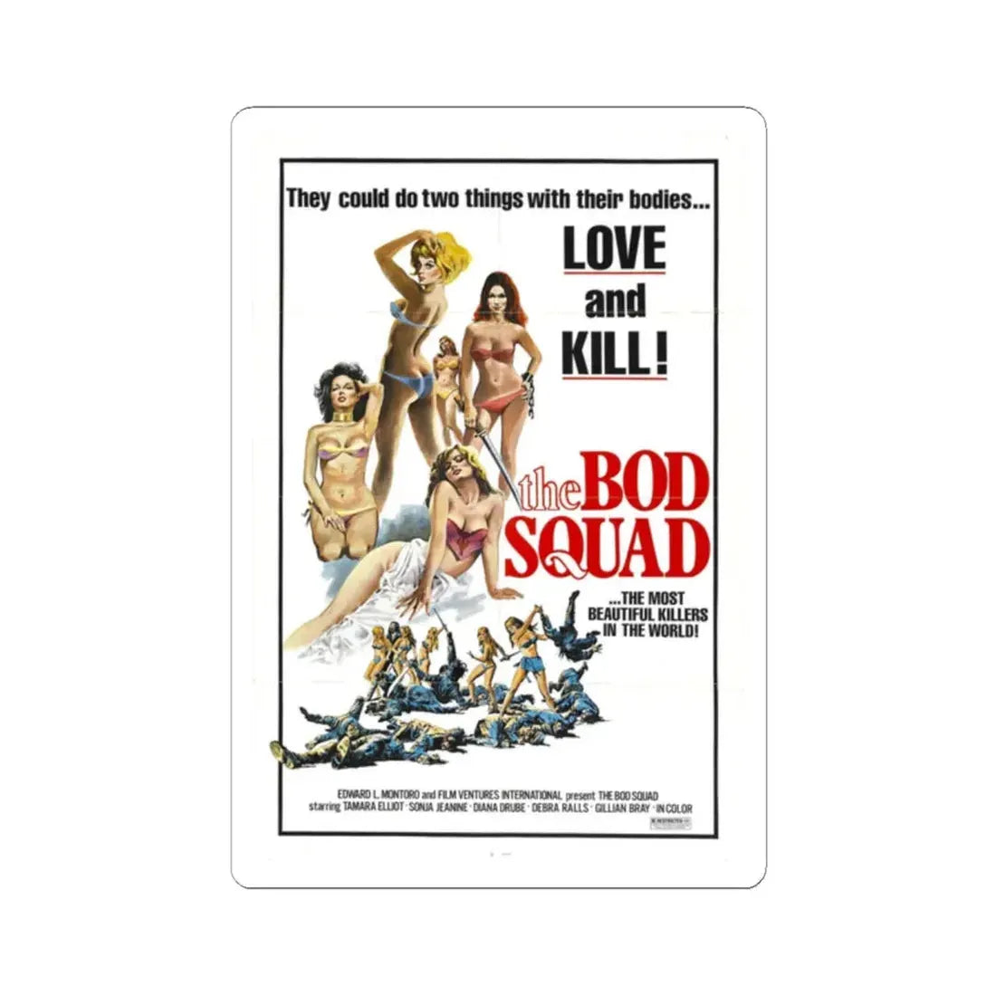 The Bod Squad 1976 Movie Poster - STICKER Vinyl Kiss-Cut Decal 2 Inch White - The Sticker Space
