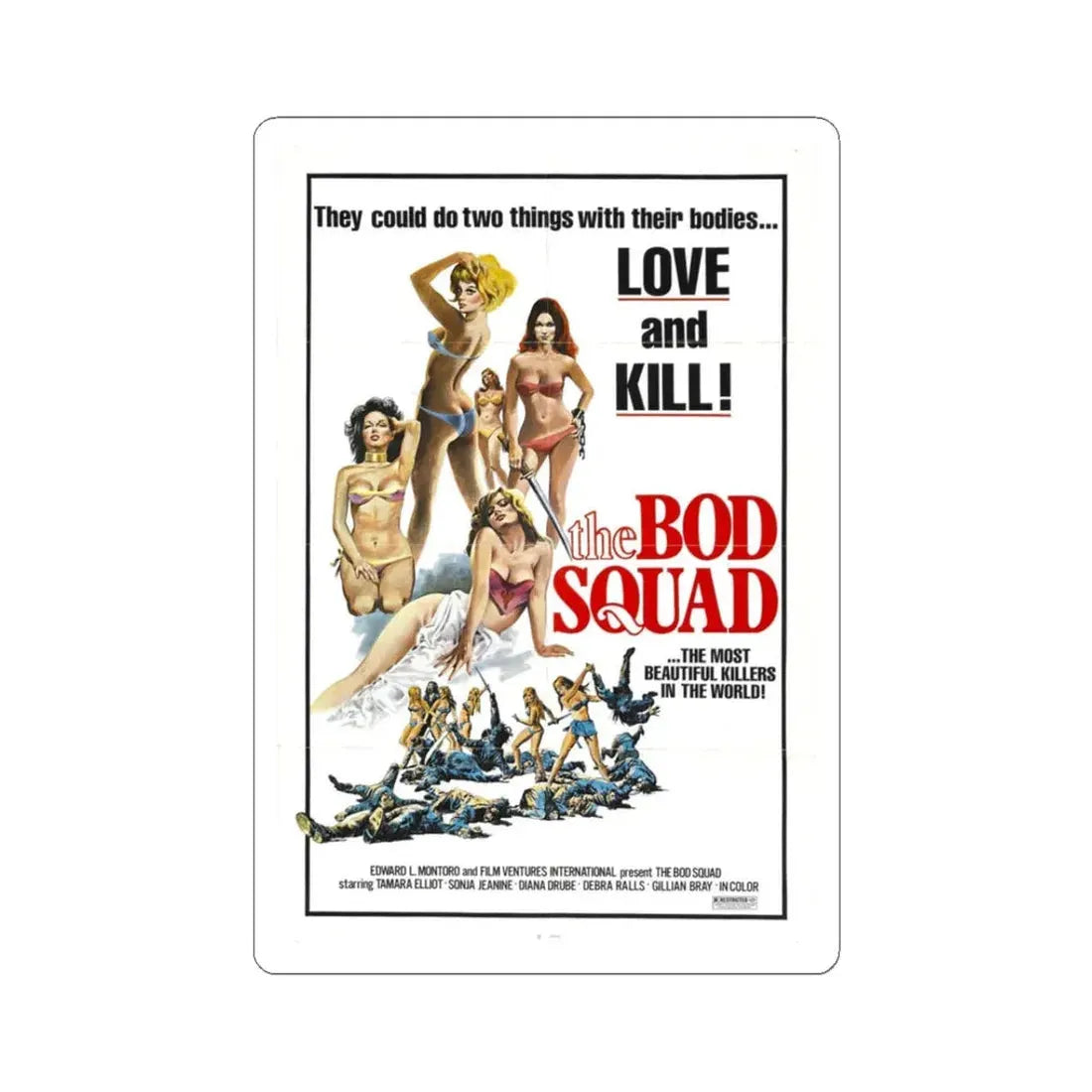 The Bod Squad 1976 Movie Poster - STICKER Vinyl Kiss-Cut Decal 3 Inch White - The Sticker Space