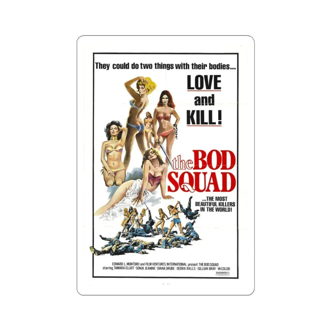 The Bod Squad 1976 Movie Poster - STICKER Vinyl Kiss-Cut Decal 4 Inch White - The Sticker Space