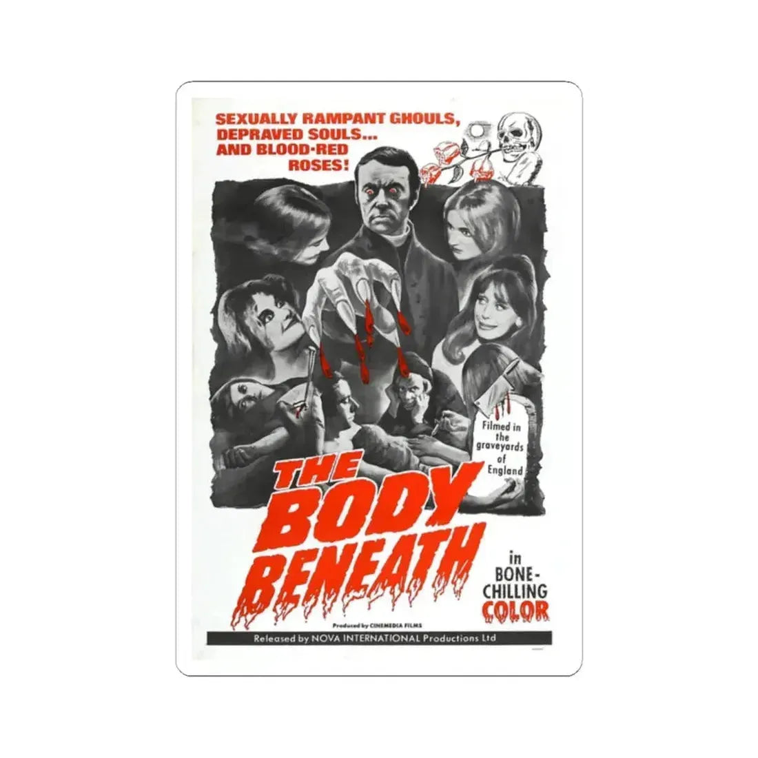 THE BODY BENEATH 1970 Movie Poster - STICKER Vinyl Kiss-Cut Decal 2 Inch White - The Sticker Space