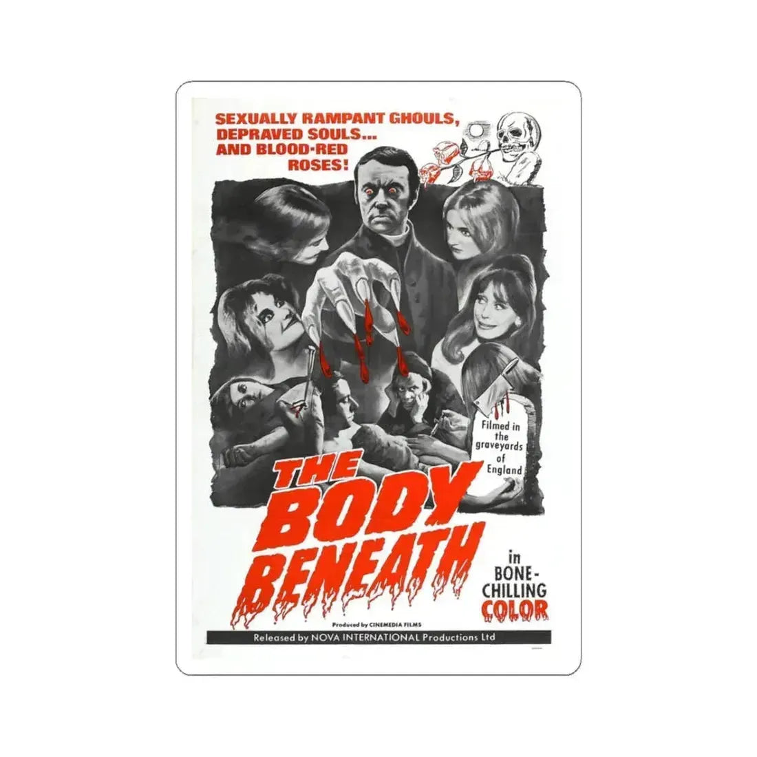 THE BODY BENEATH 1970 Movie Poster - STICKER Vinyl Kiss-Cut Decal 3 Inch White - The Sticker Space