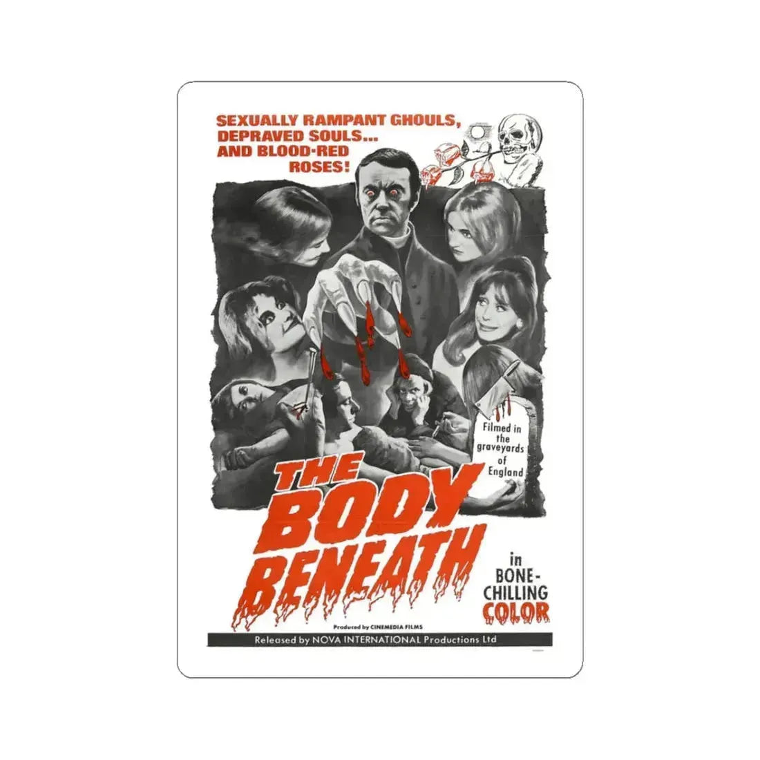 The Body Beneath 1970 Movie Poster - STICKER Vinyl Kiss-Cut Decal 3 Inch White - The Sticker Space