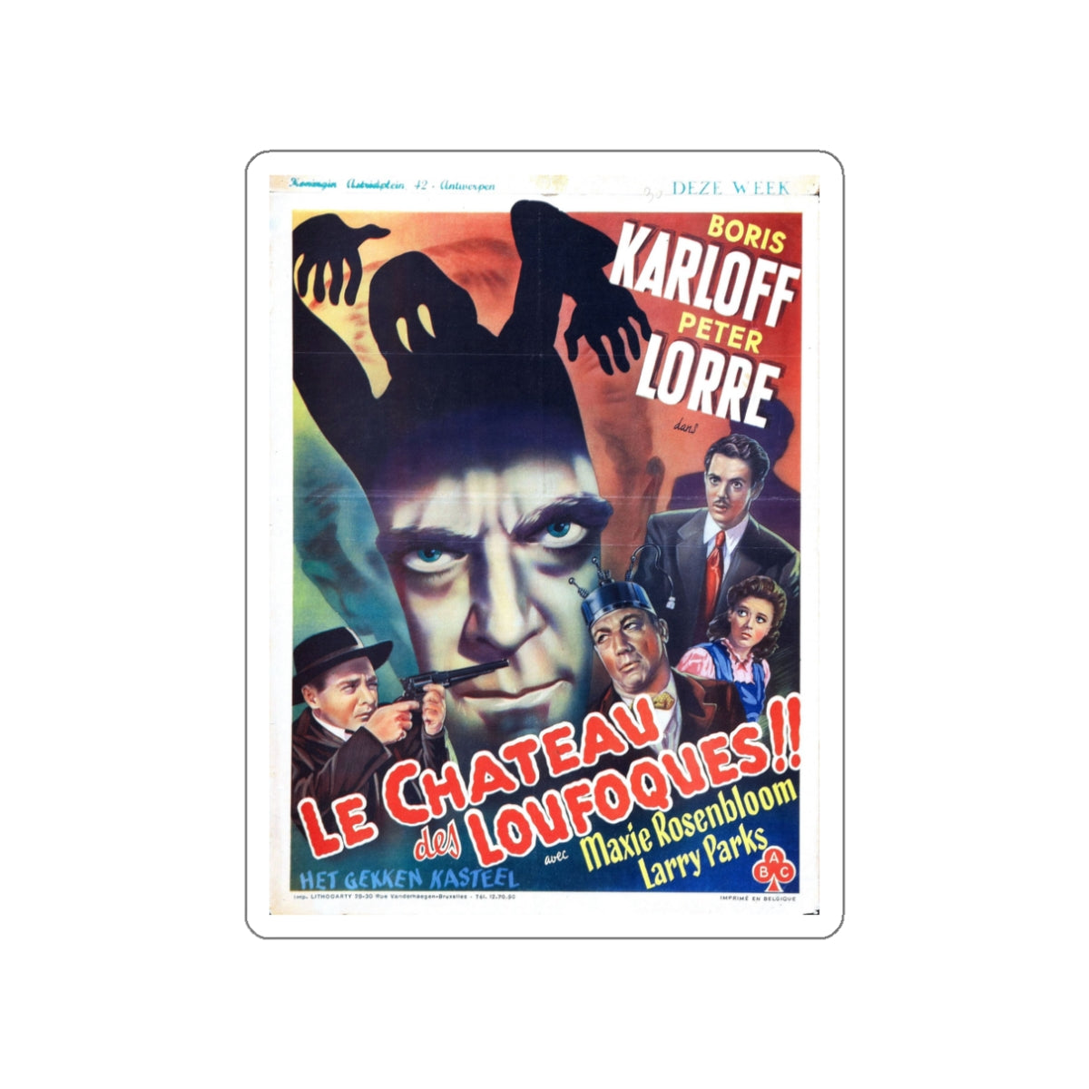 THE BOOGIE MAN WILL GET YOU (BELGIAN) 1942 Movie Poster STICKER Vinyl Die-Cut Decal-White-The Sticker Space