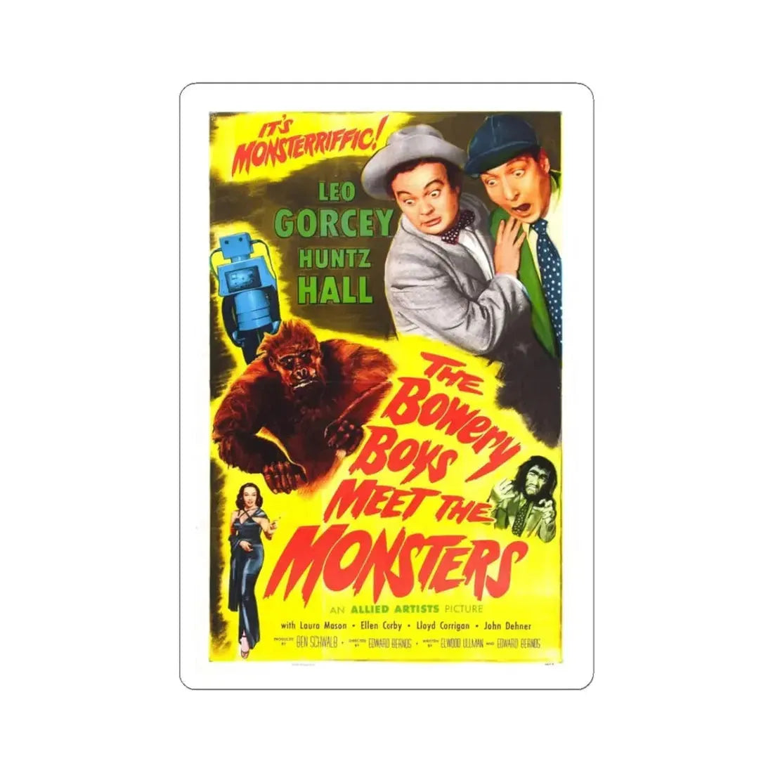 THE BOWERY BOYS MEET THE MONSTERS 1954 Movie Poster - STICKER Vinyl Kiss-Cut Decal 3 Inch White - The Sticker Space