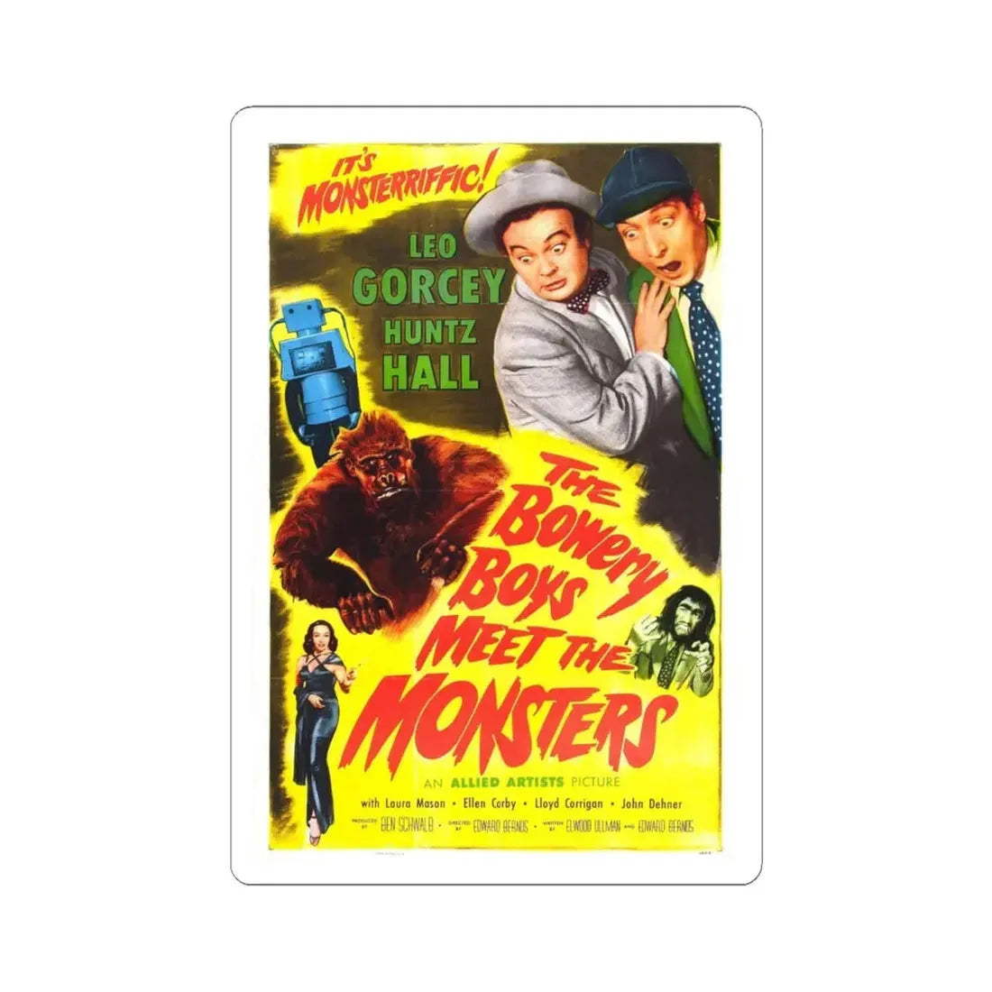 THE BOWERY BOYS MEET THE MONSTERS 1954 Movie Poster - STICKER Vinyl Kiss-Cut Decal 4 Inch White - The Sticker Space