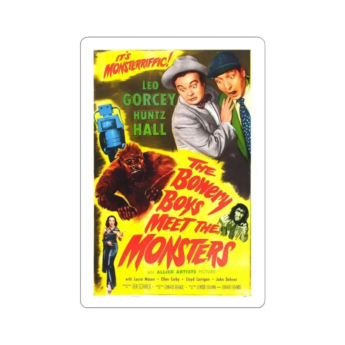 THE BOWERY BOYS MEET THE MONSTERS 1954 Movie Poster - STICKER Vinyl Kiss-Cut Decal 6 Inch White - The Sticker Space
