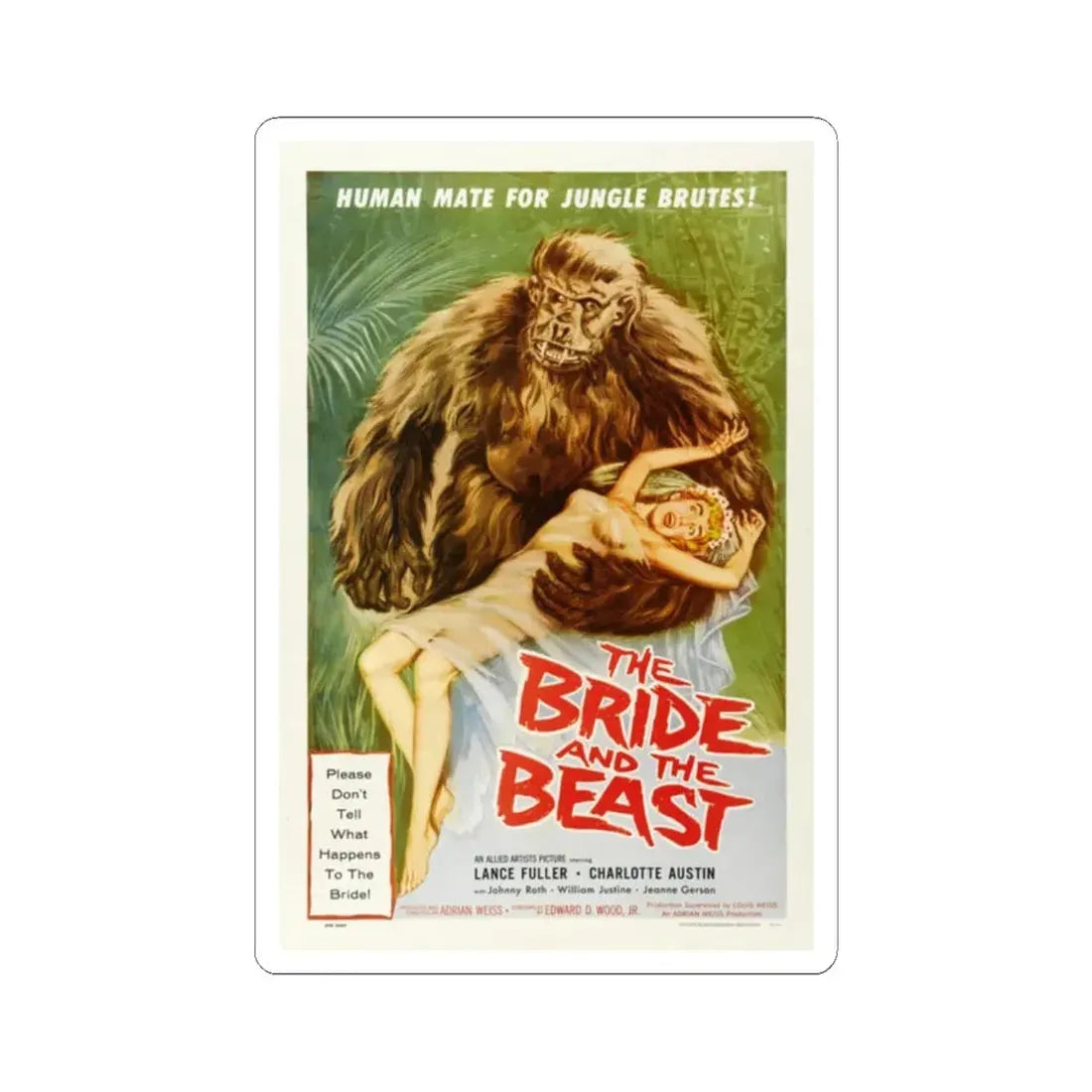 THE BRIDE AND THE BEAST 1958 Movie Poster - STICKER Vinyl Kiss-Cut Decal 2 Inch White - The Sticker Space