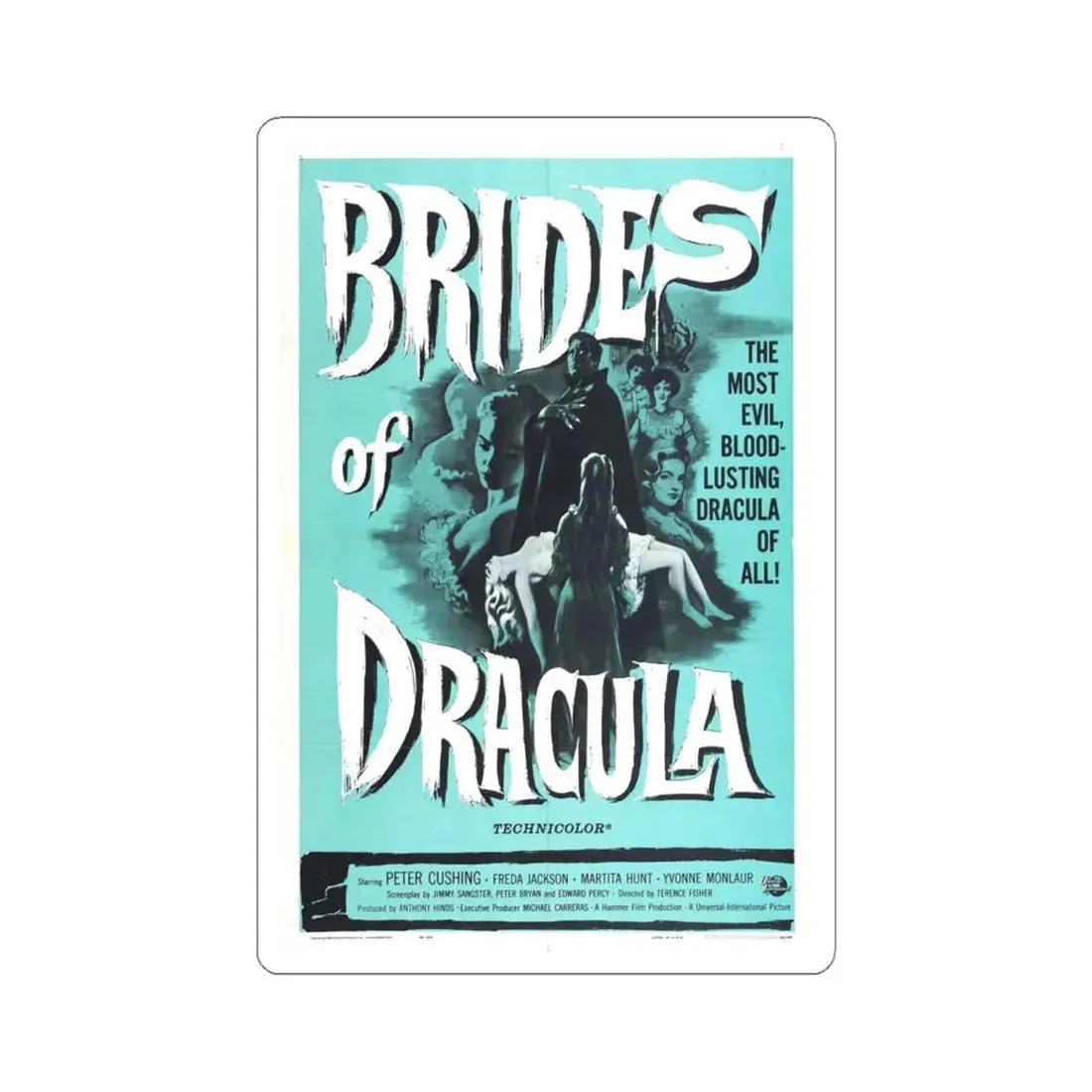 THE BRIDES OF DRACULA (2) 1960 Movie Poster - STICKER Vinyl Kiss-Cut Decal 6 Inch White - The Sticker Space