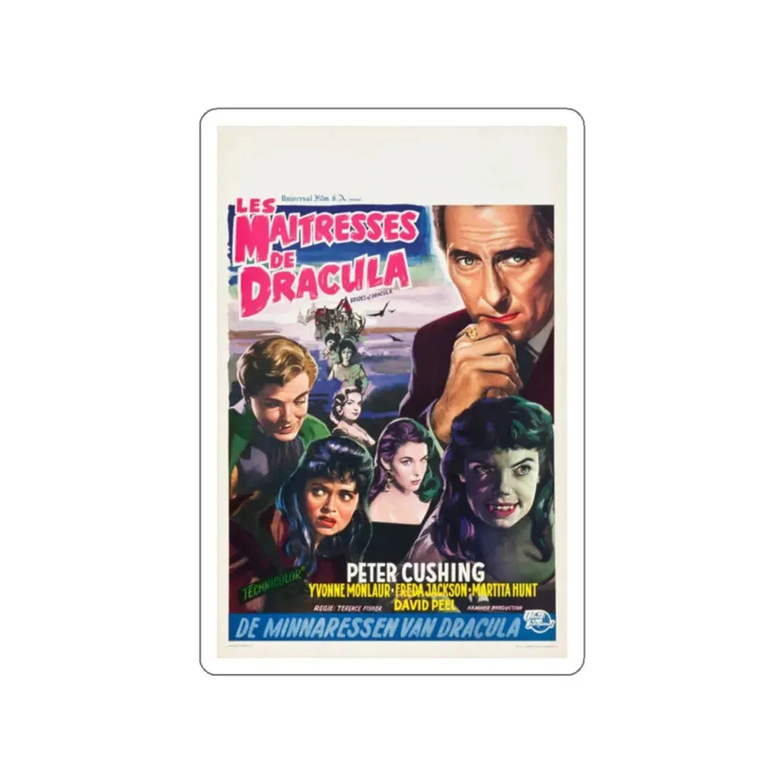 THE BRIDES OF DRACULA (BELGIAN) 1960 Movie Poster STICKER Vinyl Die-Cut Decal 2 Inch - The Sticker Space