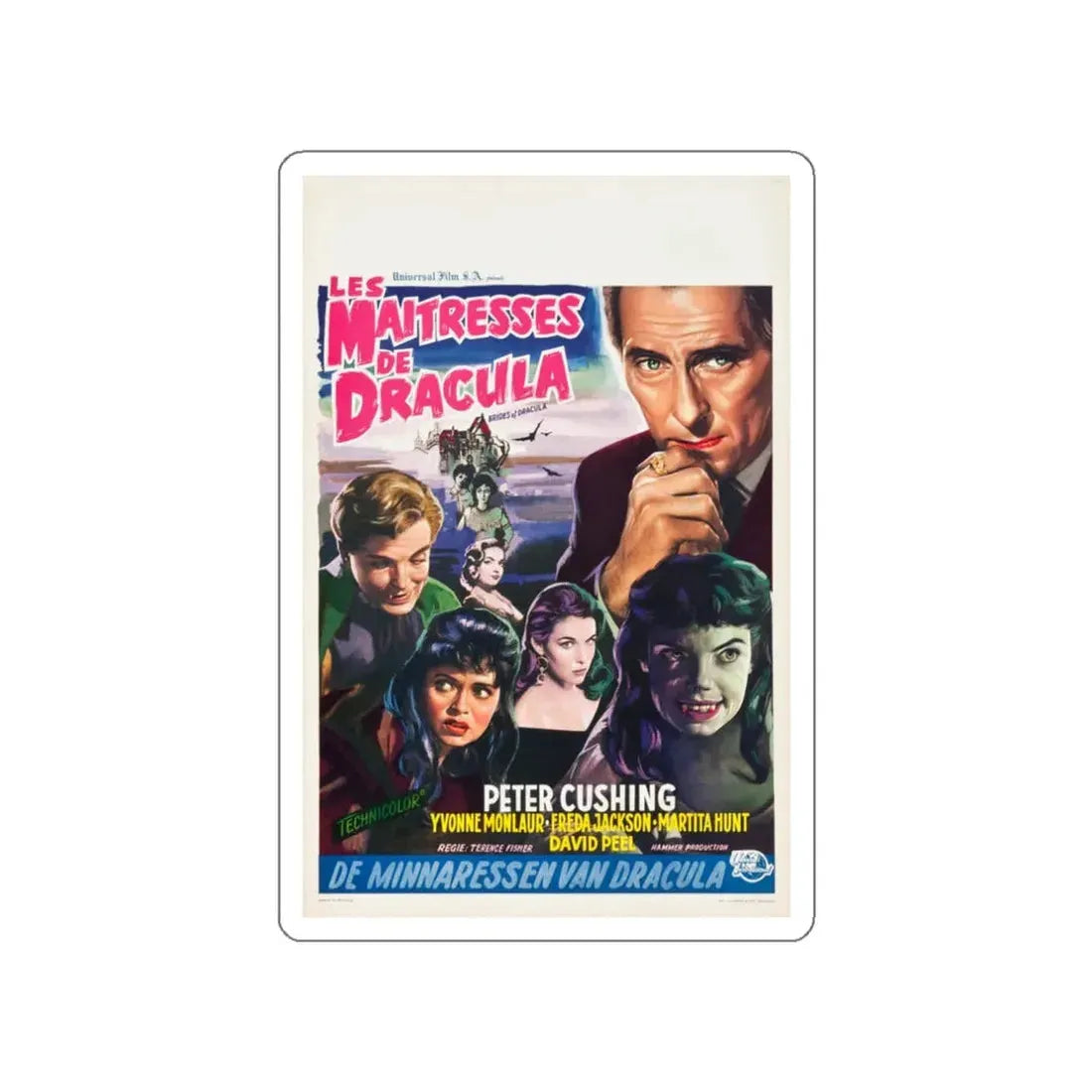 THE BRIDES OF DRACULA (BELGIAN) 1960 Movie Poster STICKER Vinyl Die-Cut Decal 3 Inch - The Sticker Space