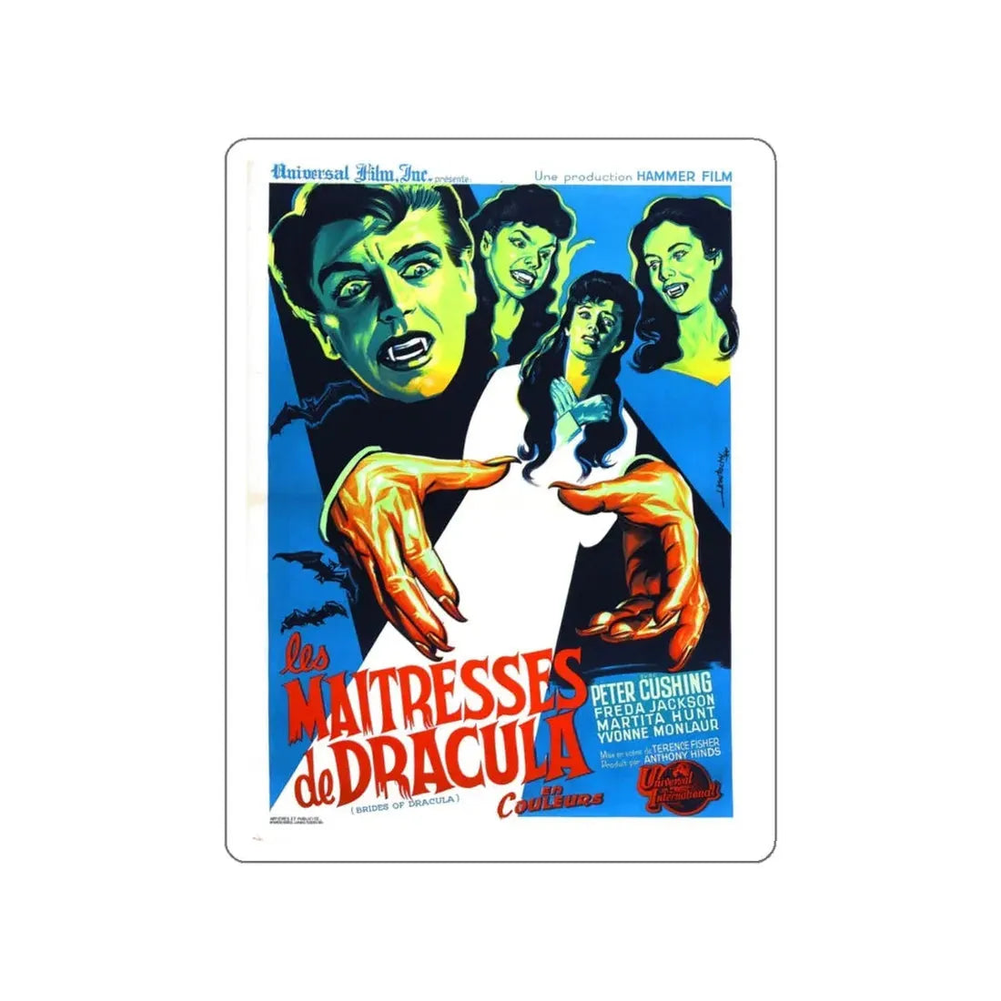 THE BRIDES OF DRACULA (FRENCH) 1960 Movie Poster STICKER Vinyl Die-Cut Decal 4 Inch - The Sticker Space