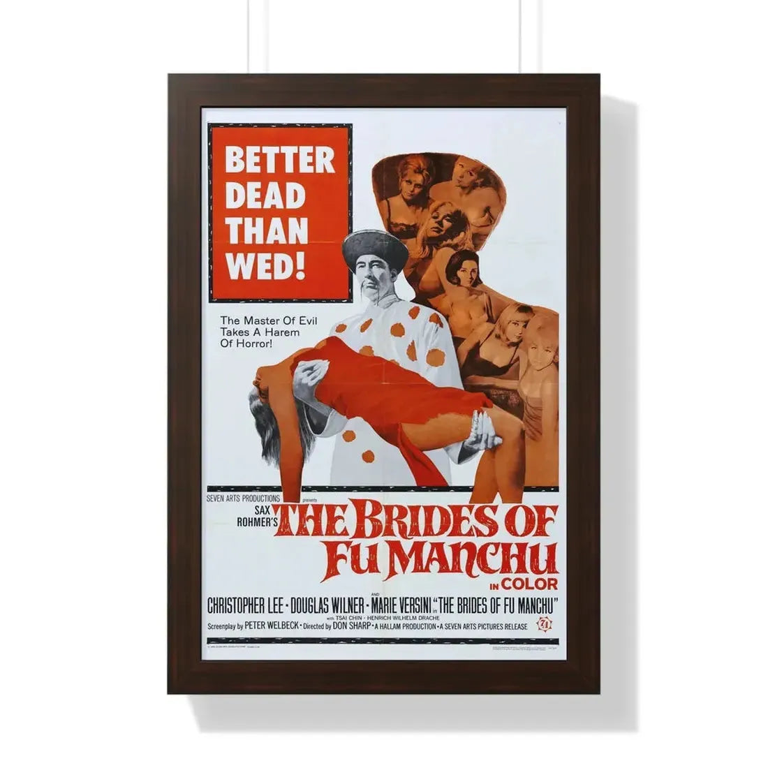 THE BRIDES OF FU MANCHU 1966 - Framed Movie Poster 16″ x 24″ Walnut - The Sticker Space