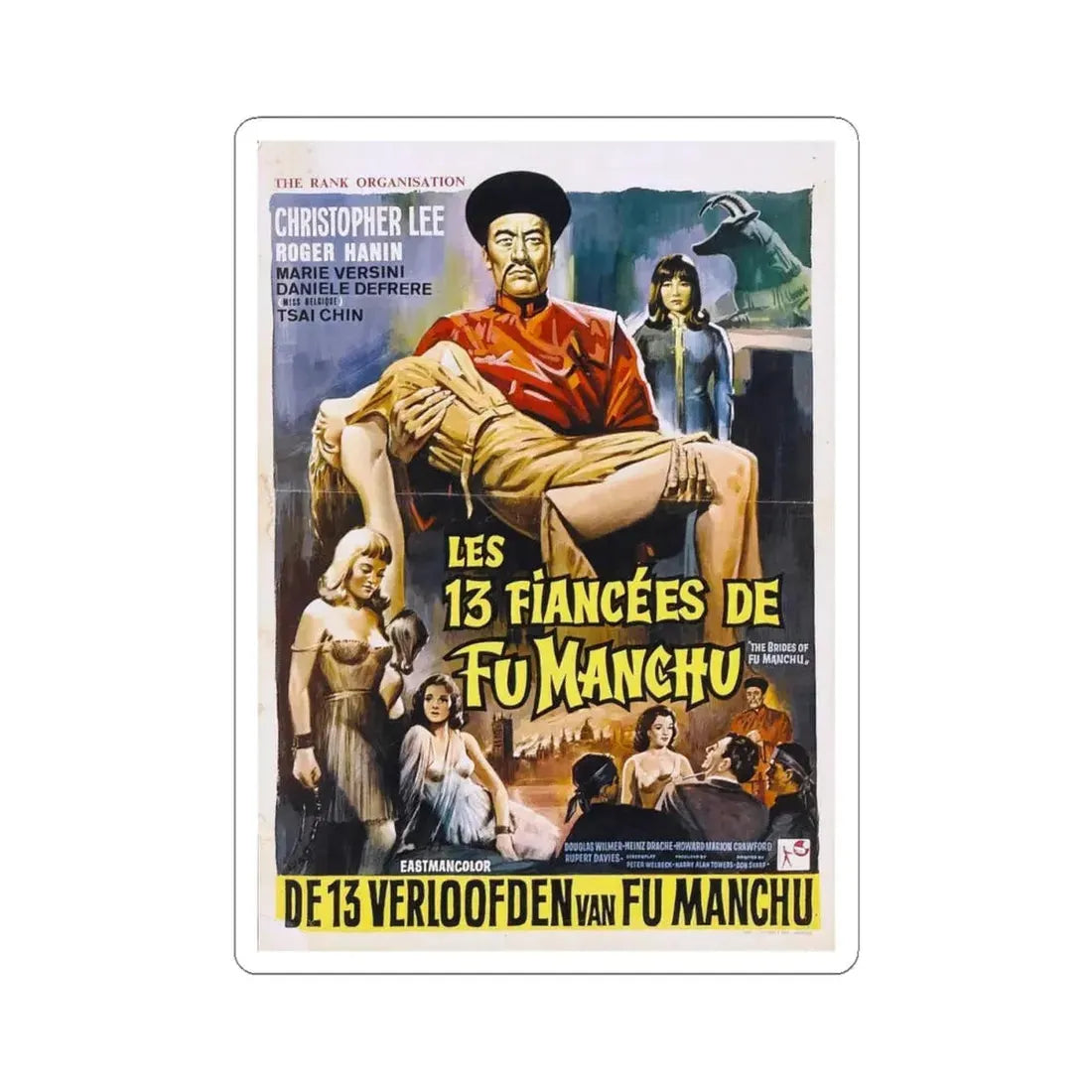 THE BRIDES OF FU MANCHU (BELGIAN) 1966 Movie Poster - STICKER Vinyl Kiss-Cut Decal 4 Inch White - The Sticker Space