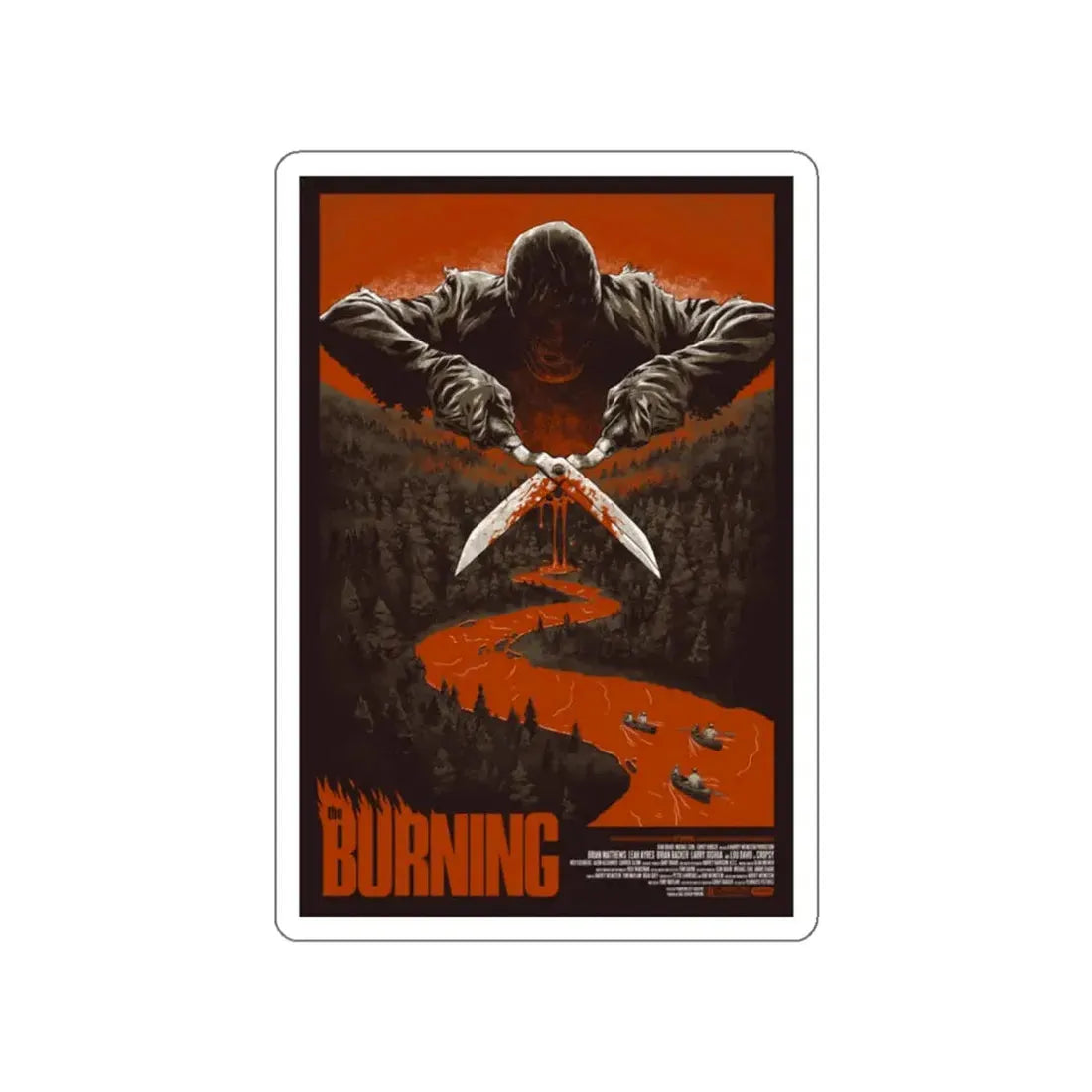 THE BURNING (MONDO) 1981 Movie Poster STICKER Vinyl Die-Cut Decal 3 Inch - The Sticker Space