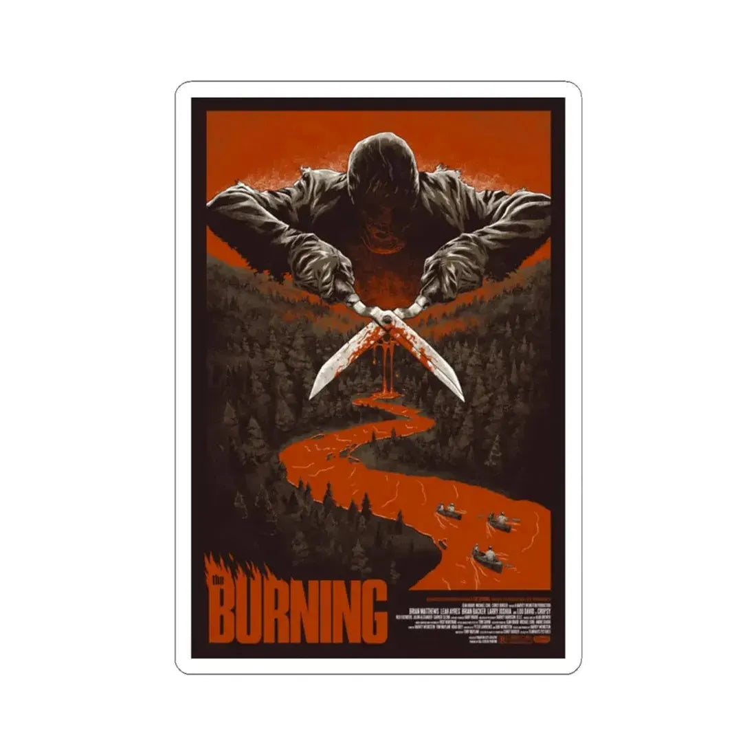 THE BURNING (MONDO) 1981 Movie Poster - STICKER Vinyl Kiss-Cut Decal 4 Inch White - The Sticker Space