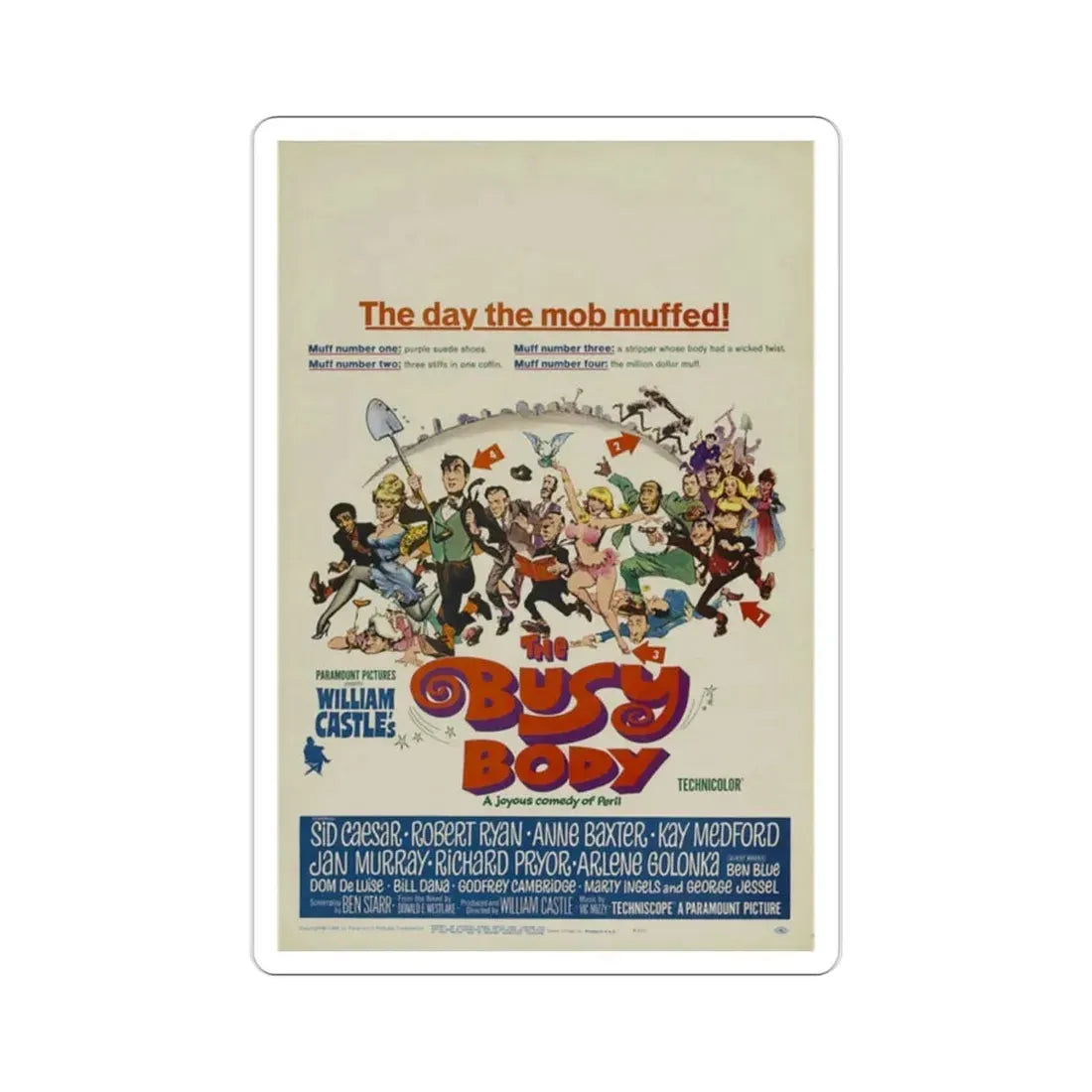 The Busy Body 1967 Movie Poster STICKER Vinyl Die-Cut Decal 2 Inch - The Sticker Space