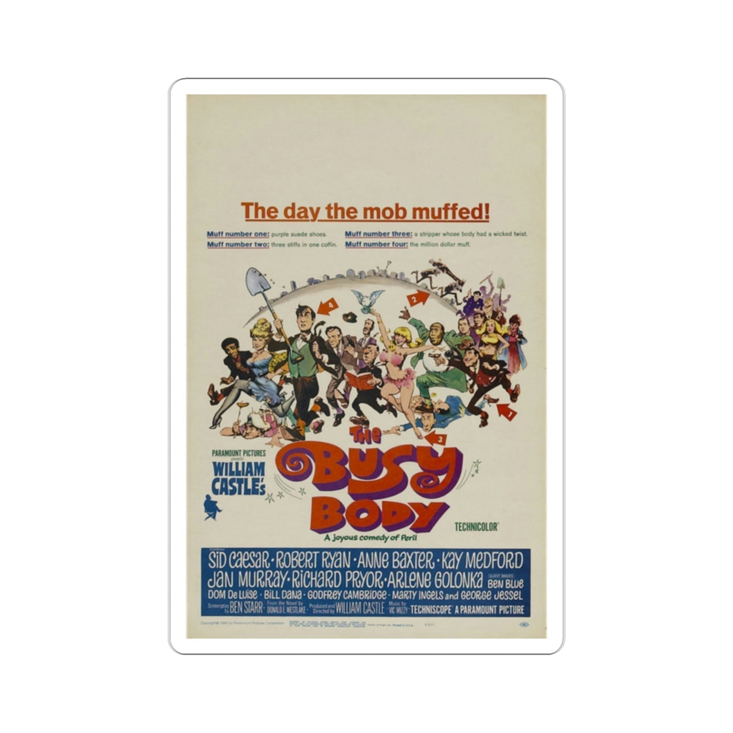 The Busy Body 1967 Movie Poster STICKER Vinyl Die-Cut Decal-2 Inch-The Sticker Space